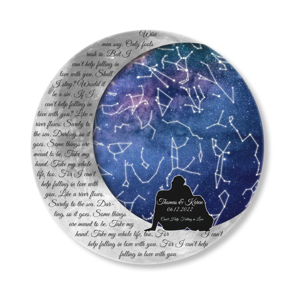 Couple Wooden Sign Couple in Night Sky, Star Map - Personalized Round Wooden Sign