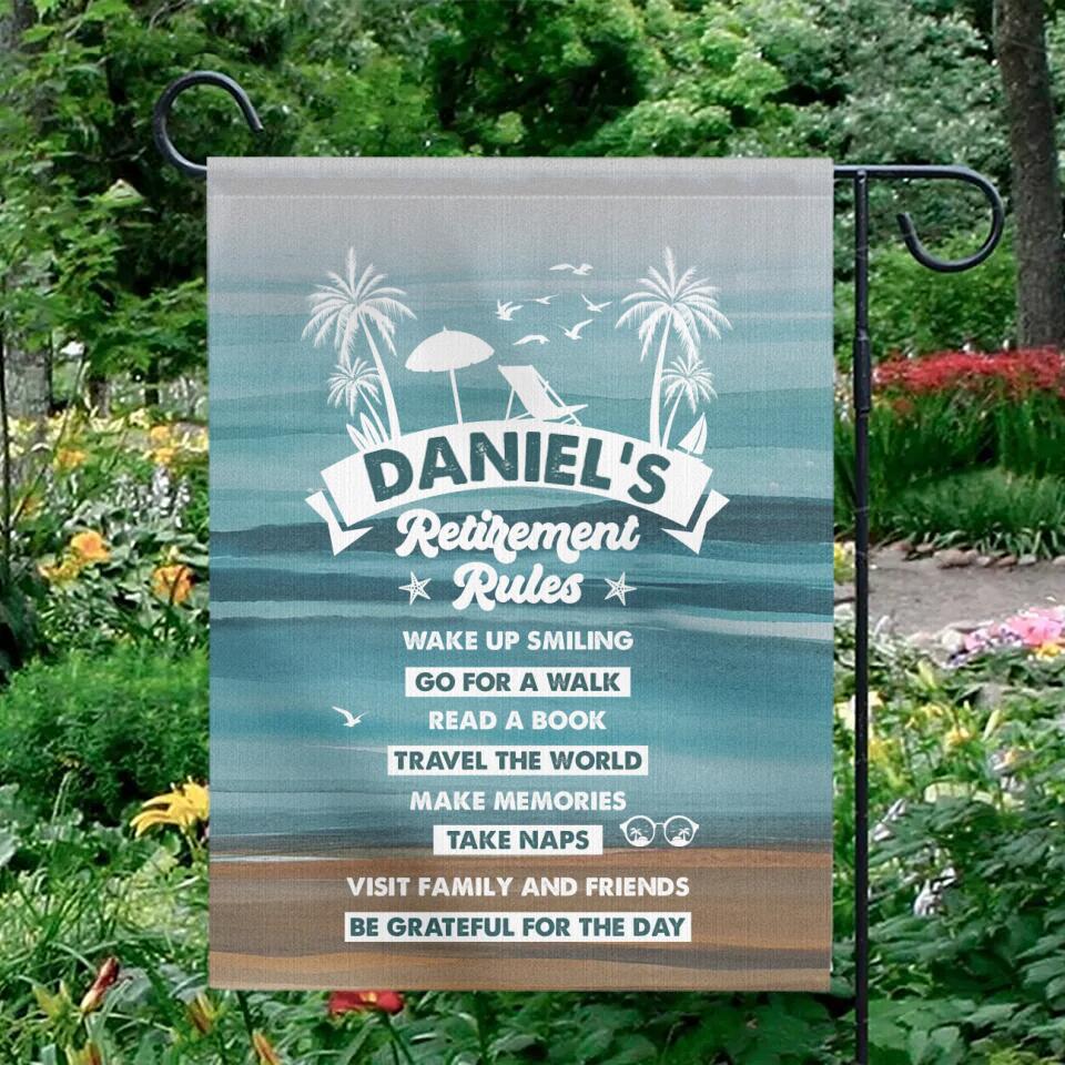 Retirement Rules Flag - Custom Name Garden Flag - Best Retirement Gifts For Grandma Grandpa Mom Dad Family - 302IHPNPFL171