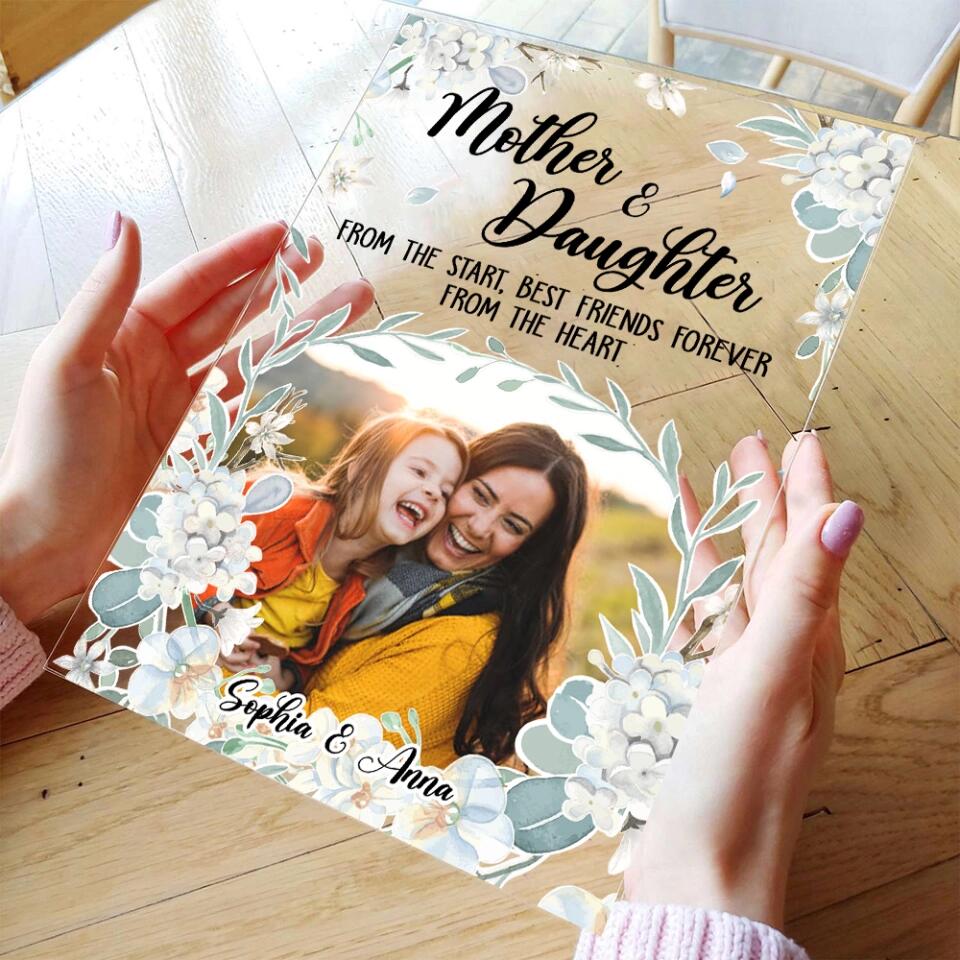 Mother Daughter Friend Forever White Flower Theme Personalized Acrylic Plaque