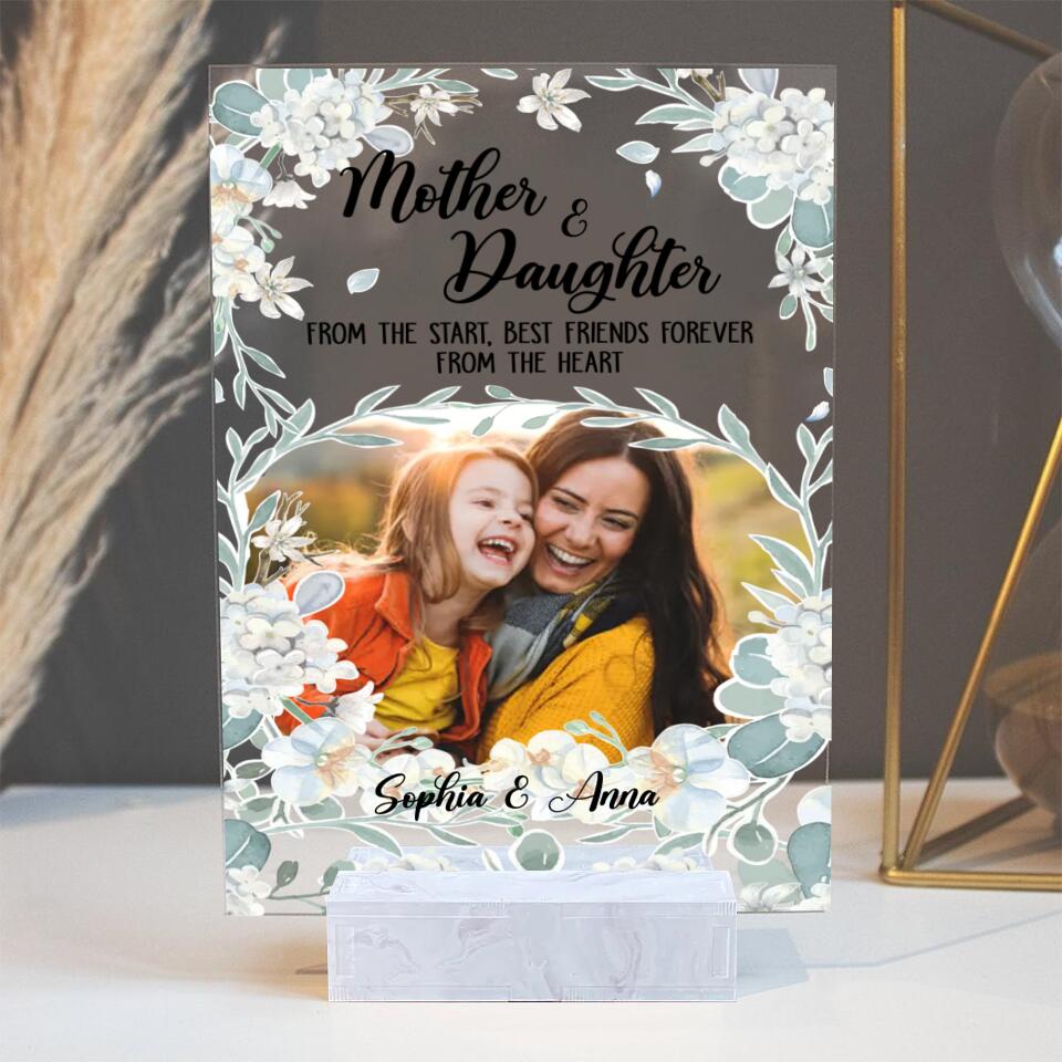 Mother Daughter Friend Forever White Flower Theme Personalized Acrylic Plaque
