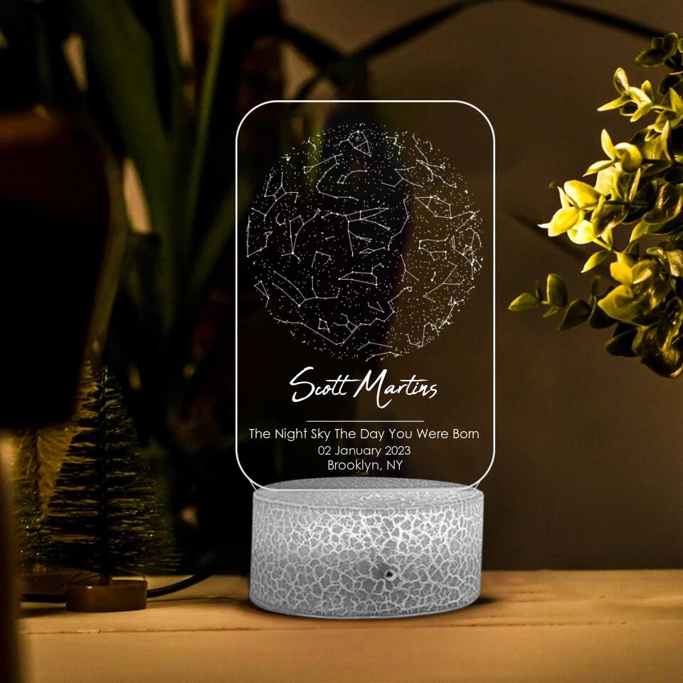 Personalized Valentine Gifts - The Night Sky The Day You Were Born - Personalized 3d LED Light - Gift For Family