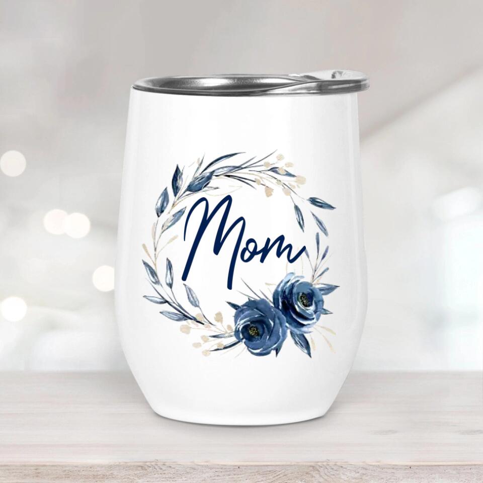 Mom Wreath with Photo - Personalized Wine Tumbler