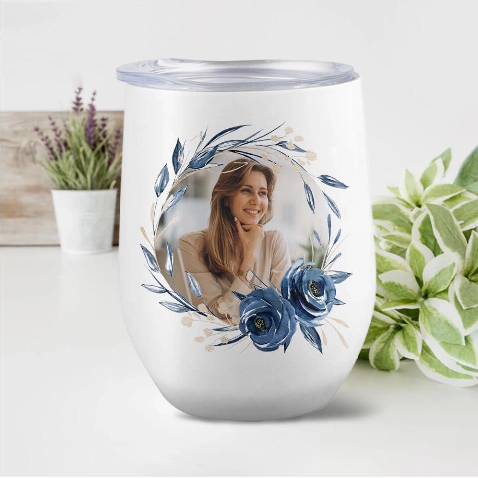 Mom Wreath with Photo - Personalized Wine Tumbler