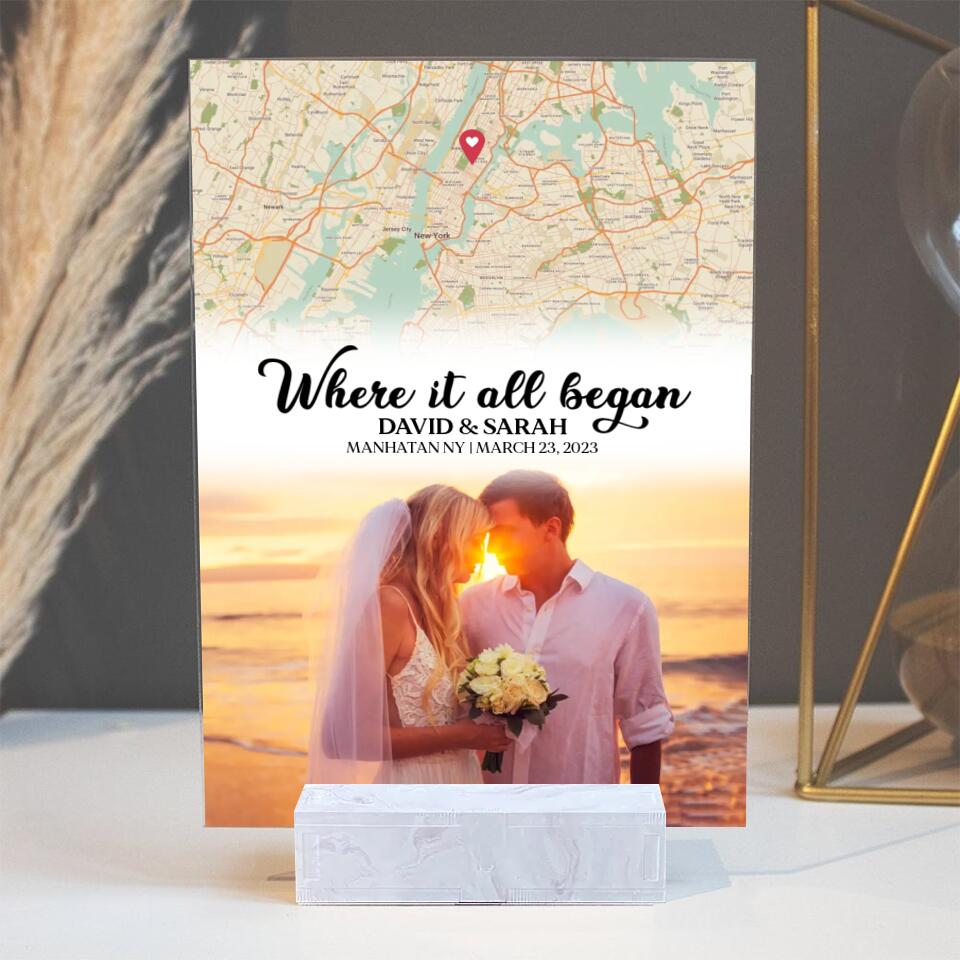 Where It All Began With Retro Map Custom Acrylic Plaque Anniversary Gift For Couples