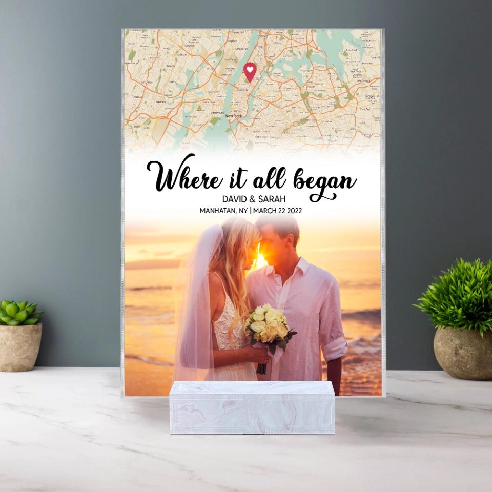 Where It All Began With Retro Map Custom Acrylic Plaque Anniversary Gift For Couples