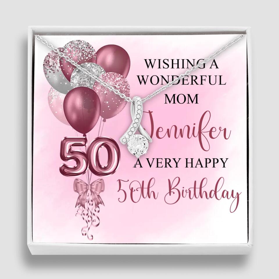 Balloon Wishing a Wonderful Friend Mom a Very Happy Birthday - Personalized Necklace - 50th Birthday Gift for Women