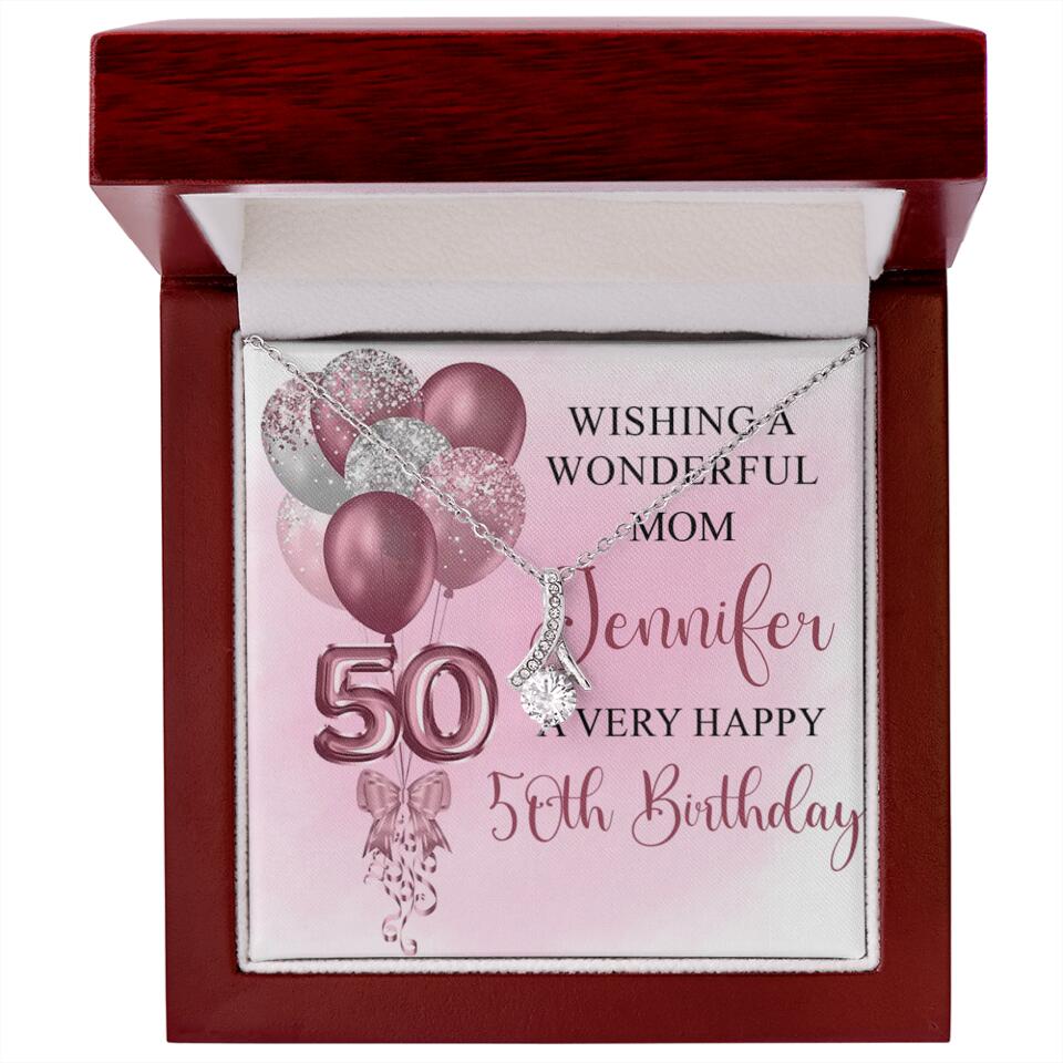 Balloon Wishing a Wonderful Friend Mom a Very Happy Birthday - Personalized Necklace - 50th Birthday Gift for Women
