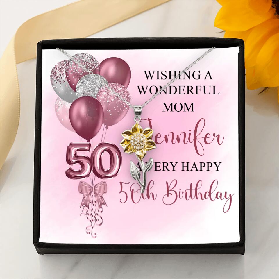 Balloon Wishing a Wonderful Friend Mom a Very Happy Birthday - Personalized Necklace - 50th Birthday Gift for Women
