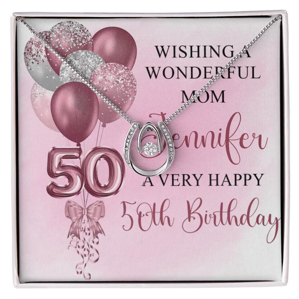 Balloon Wishing a Wonderful Friend Mom a Very Happy Birthday - Personalized Necklace - 50th Birthday Gift for Women