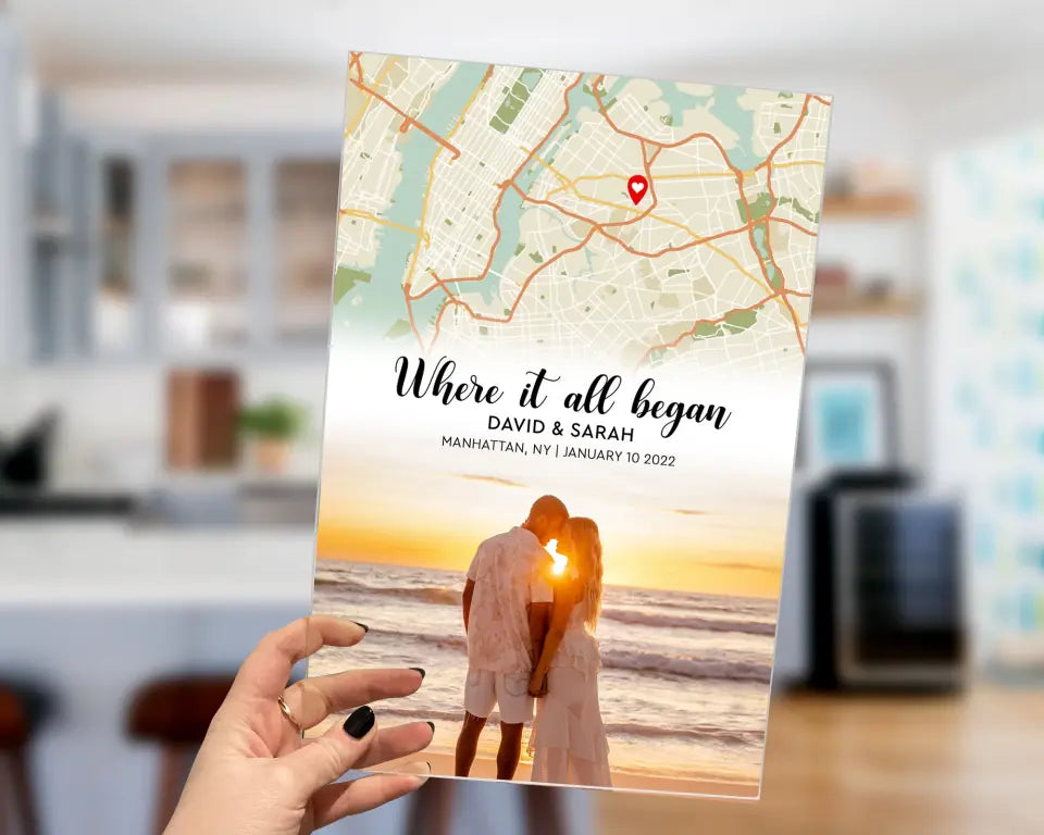 Where It All Began With Retro Map Custom Acrylic Plaque Anniversary Gift For Couples