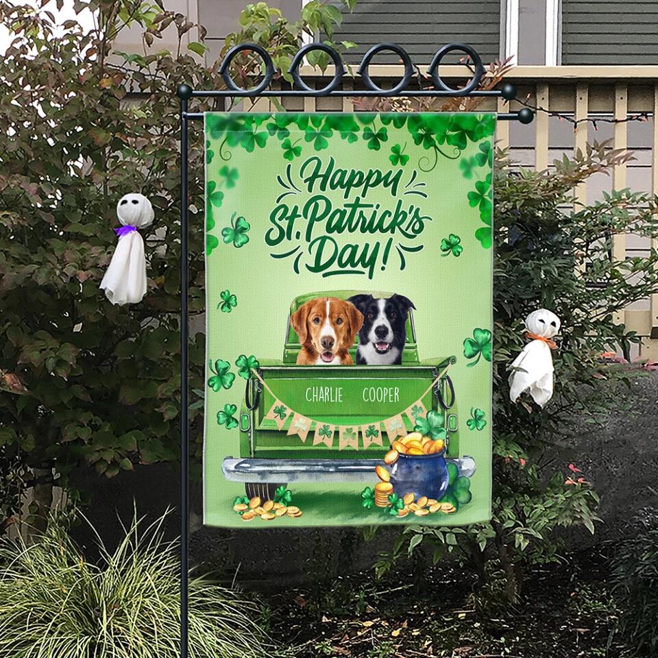 Happy St. Patrick's Day with Pets - Personalized Garden Flag - Gift for Dog/Cat Lovers