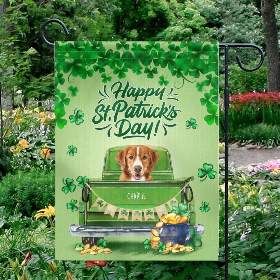 Happy St. Patrick's Day with Pets - Personalized Garden Flag - Gift for Dog/Cat Lovers