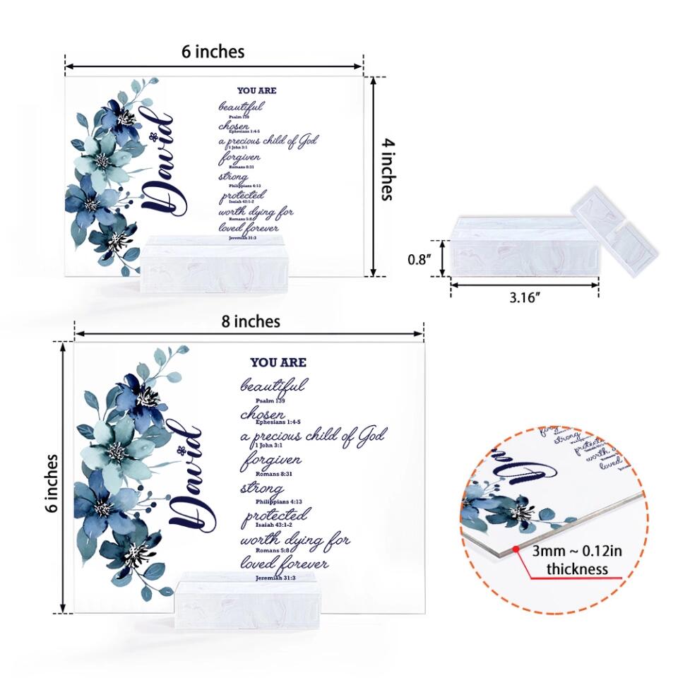 You Are Beautiful Chosen A Precious Child Of God, Personalized Acrylic Plaque, Christian Gift for God Believer