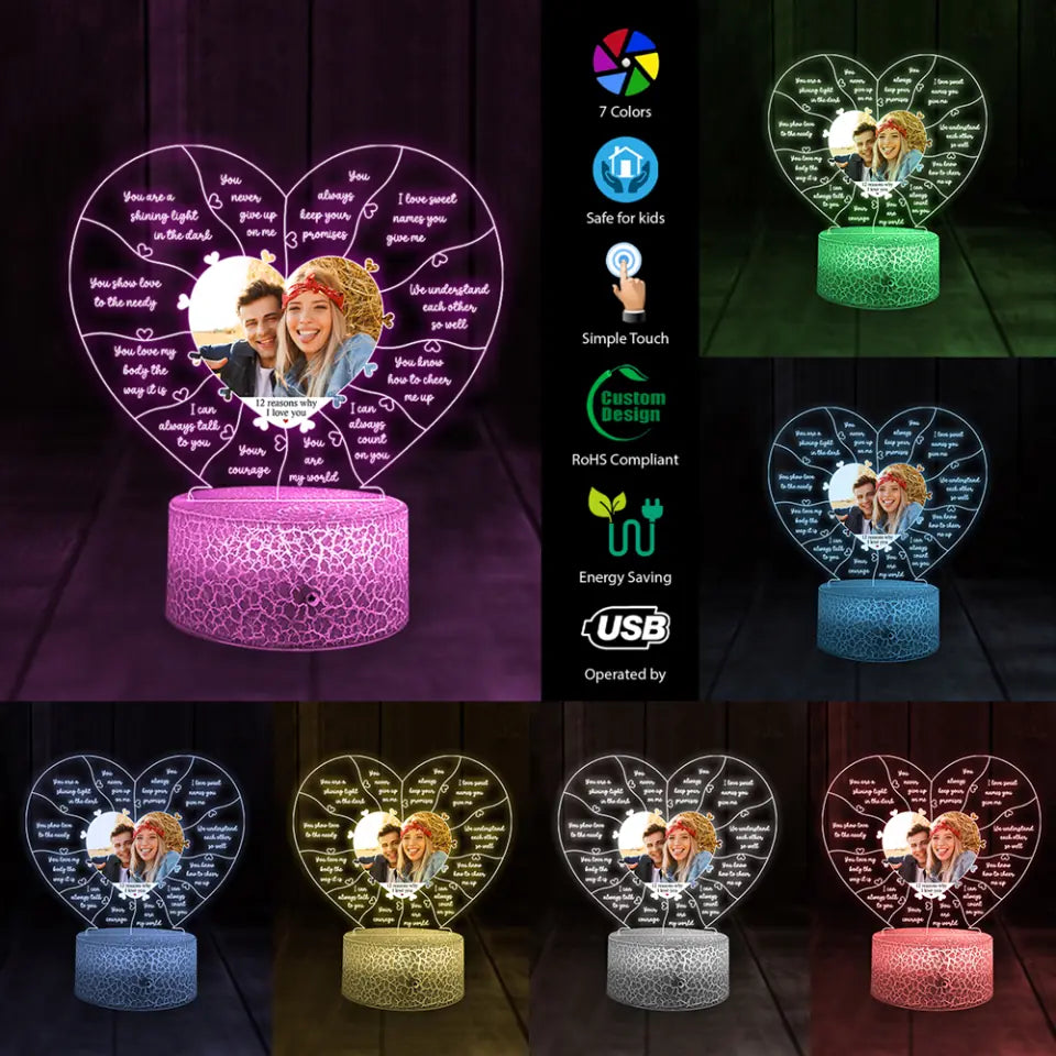 12 Reasons Why I Love You - Personalized Night Light