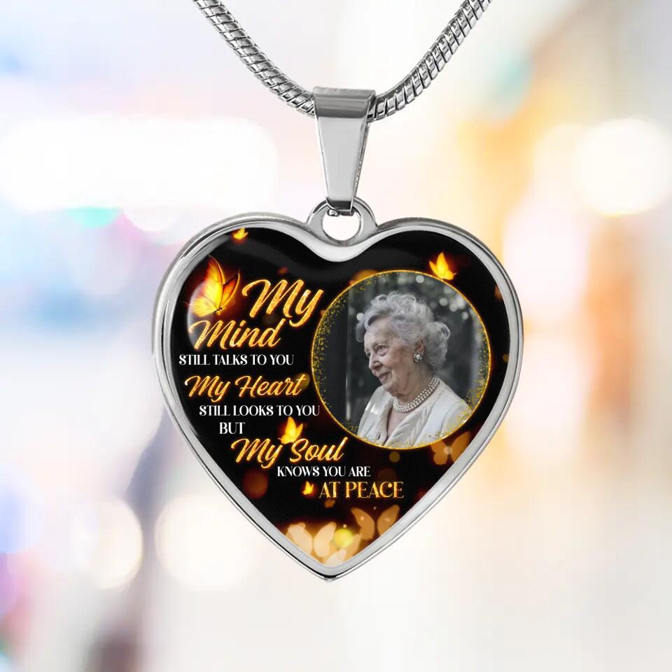 My Soul Knows You Are At Peace, Custom Photo Heart Silver Necklace, Memorial Gifts For Loss Of Familly