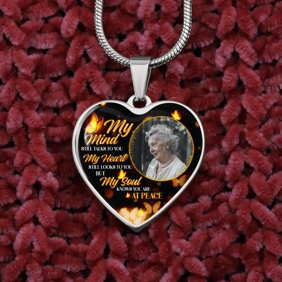 My Soul Knows You Are At Peace, Custom Photo Heart Silver Necklace, Memorial Gifts For Loss Of Familly