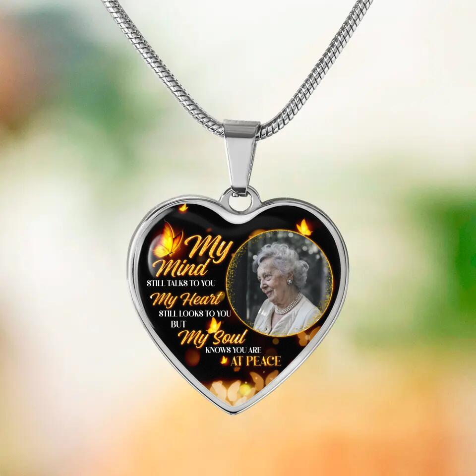 My Soul Knows You Are At Peace, Custom Photo Heart Silver Necklace, Memorial Gifts For Loss Of Familly