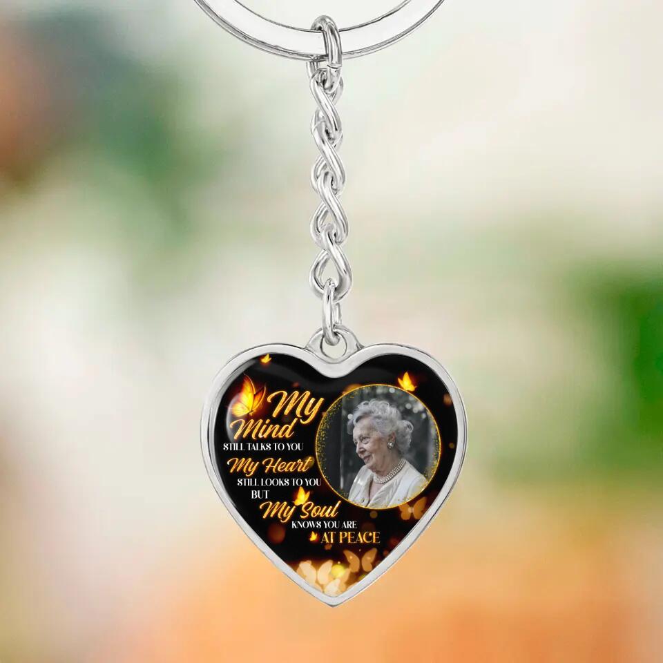 My Soul Knows You Are At Peace, Custom Photo Heart Silver Necklace, Memorial Gifts For Loss Of Familly
