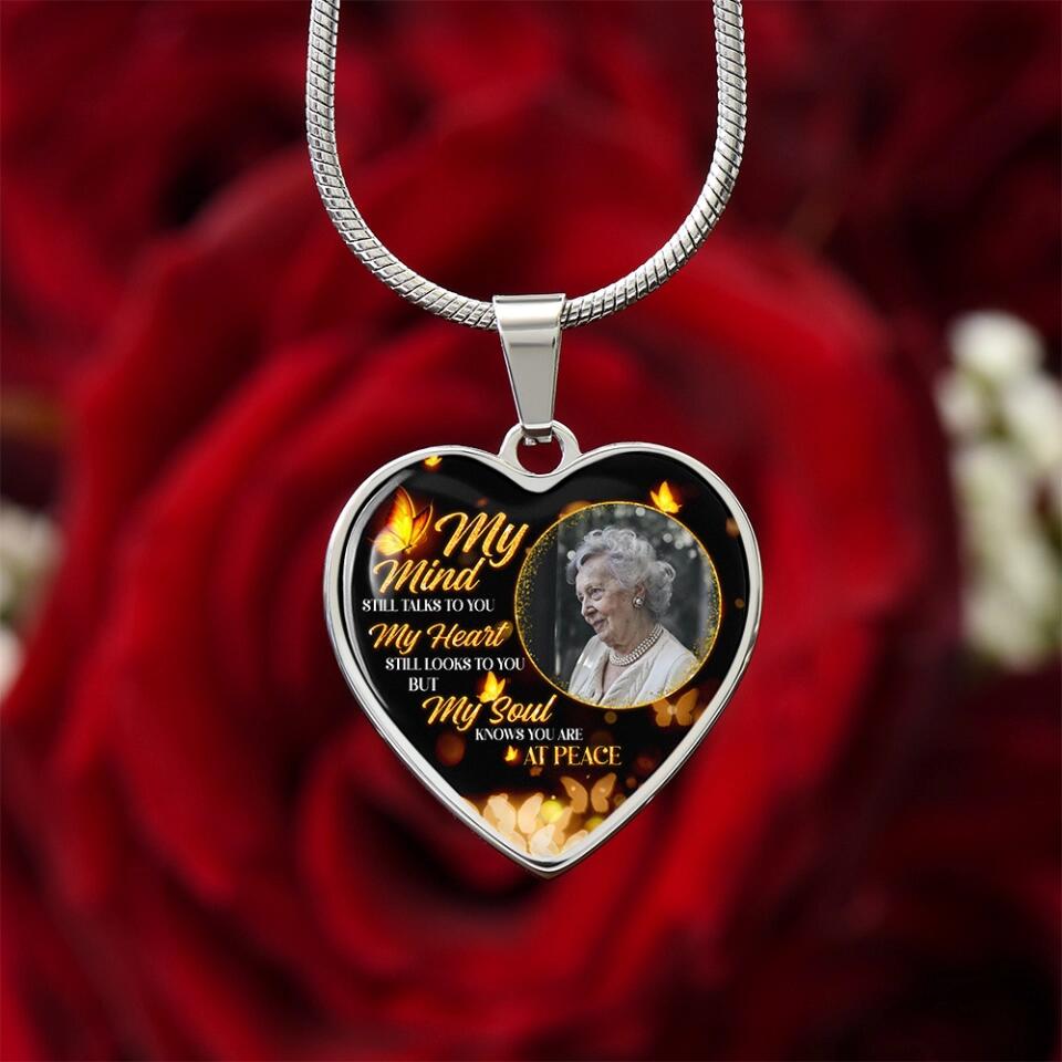 My Soul Knows You Are At Peace, Custom Photo Heart Silver Necklace, Memorial Gifts For Loss Of Familly