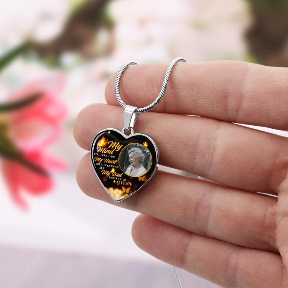 My Soul Knows You Are At Peace, Custom Photo Heart Silver Necklace, Memorial Gifts For Loss Of Familly