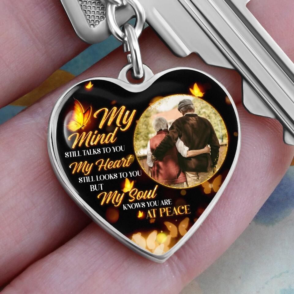 My Soul Knows You Are At Peace, Custom Photo Heart Silver Necklace, Memorial Gifts For Loss Of Familly