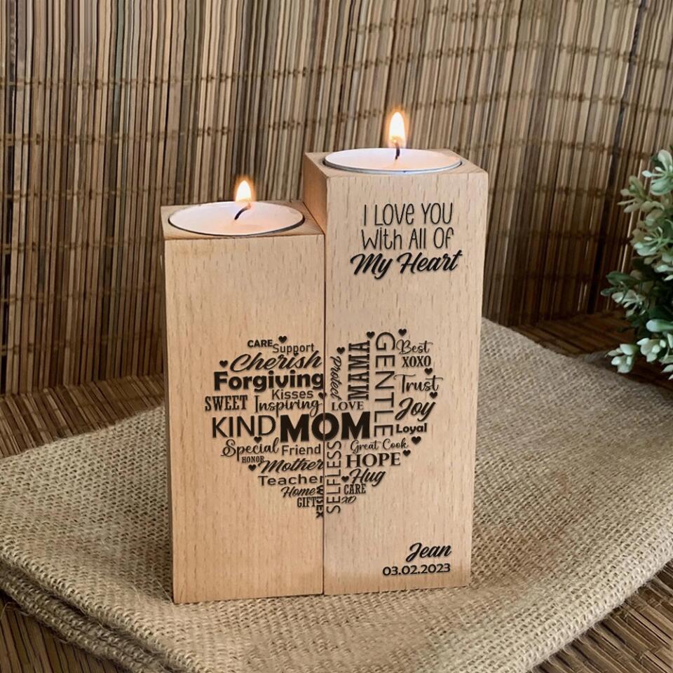 I Love You With All Of My Heart Mom Custom Candle Holder Mother's Day Gift