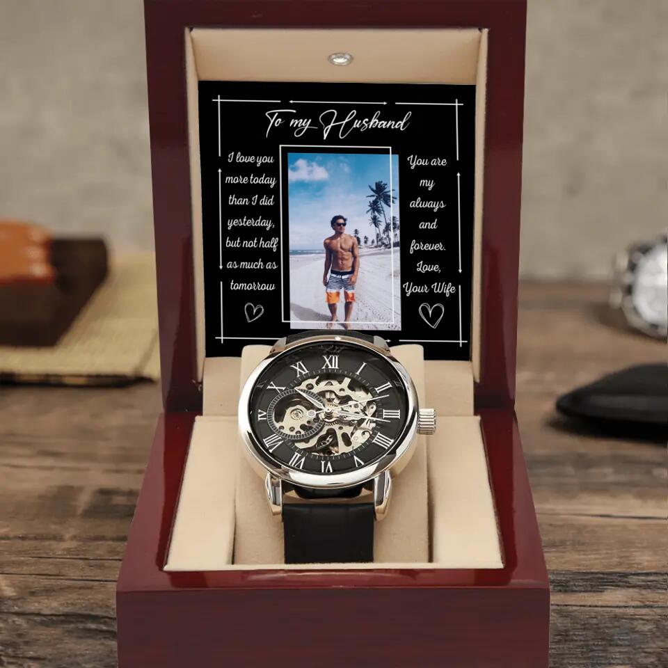 To My Husband from Wife, Personalized Men's Luxury Watch, Wedding Anniversary Gift for Him