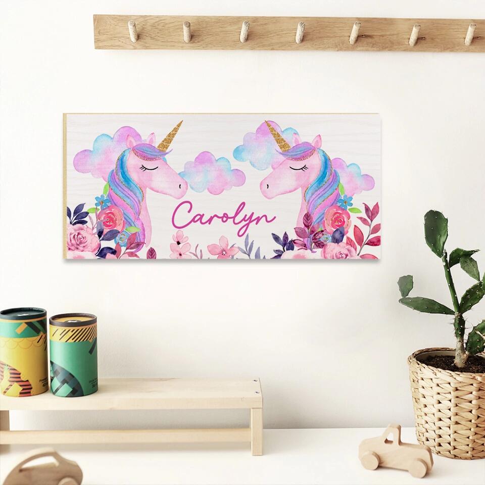 Mermaid & Unicorn Style Girl's Room Personalized Wooden Sign