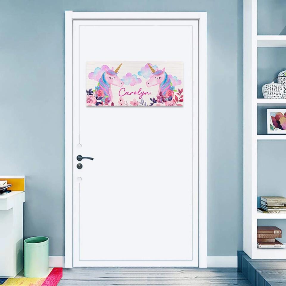 Mermaid & Unicorn Style Girl's Room Personalized Wooden Sign