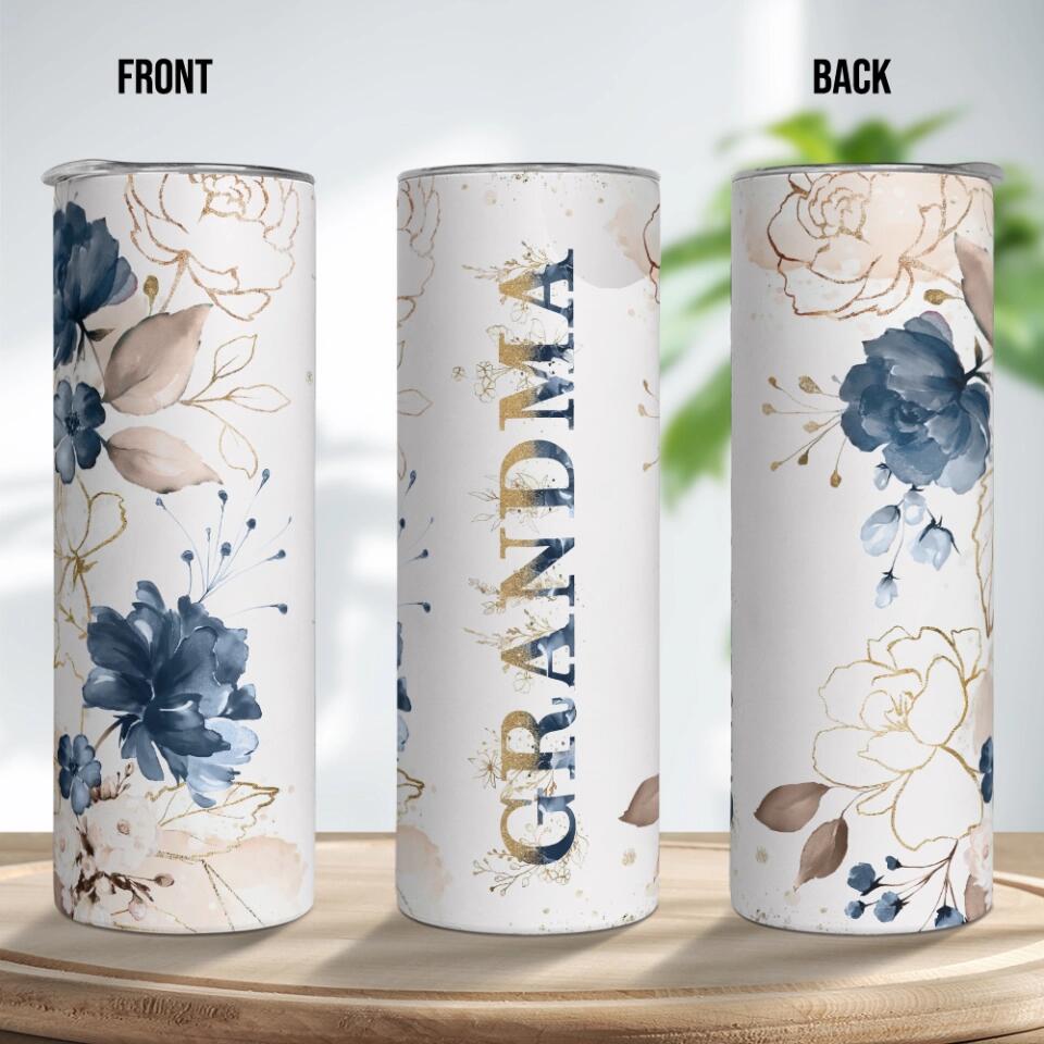 Floral Grandma Personalized Skinny Tumbler Mother's Day Gift