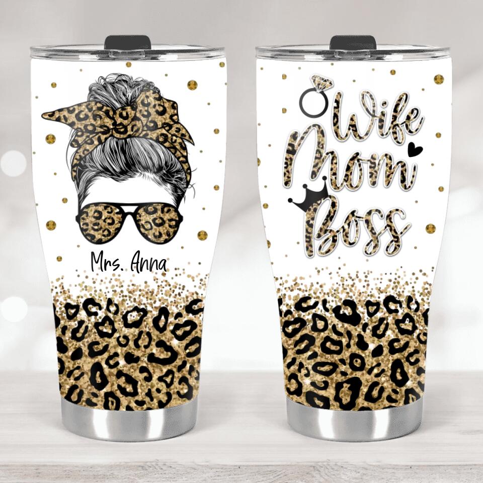 Wife Mom Boss Vintage Retro Style - Personalized Curved Tumbler