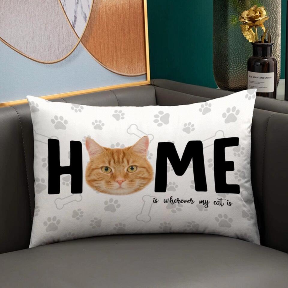 Home Is Where My Pet Is, Personalized Upload Photo Rectangular Pillow, Gift For Pet Lovers, Dog Cat Owners