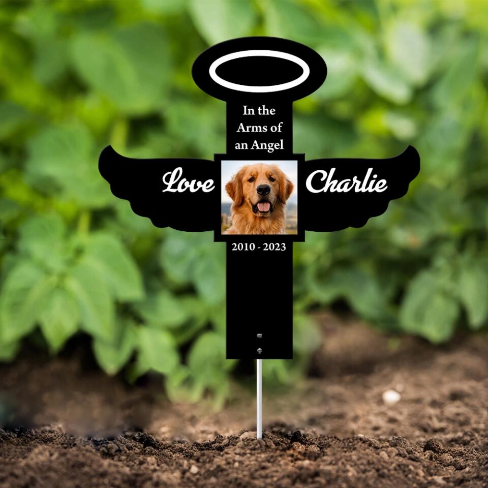 In the Arms of an Angel Personalized Cross Shape Metal Sign