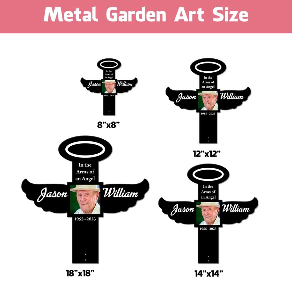 In the Arms of an Angel Personalized Cross Shape Metal Sign