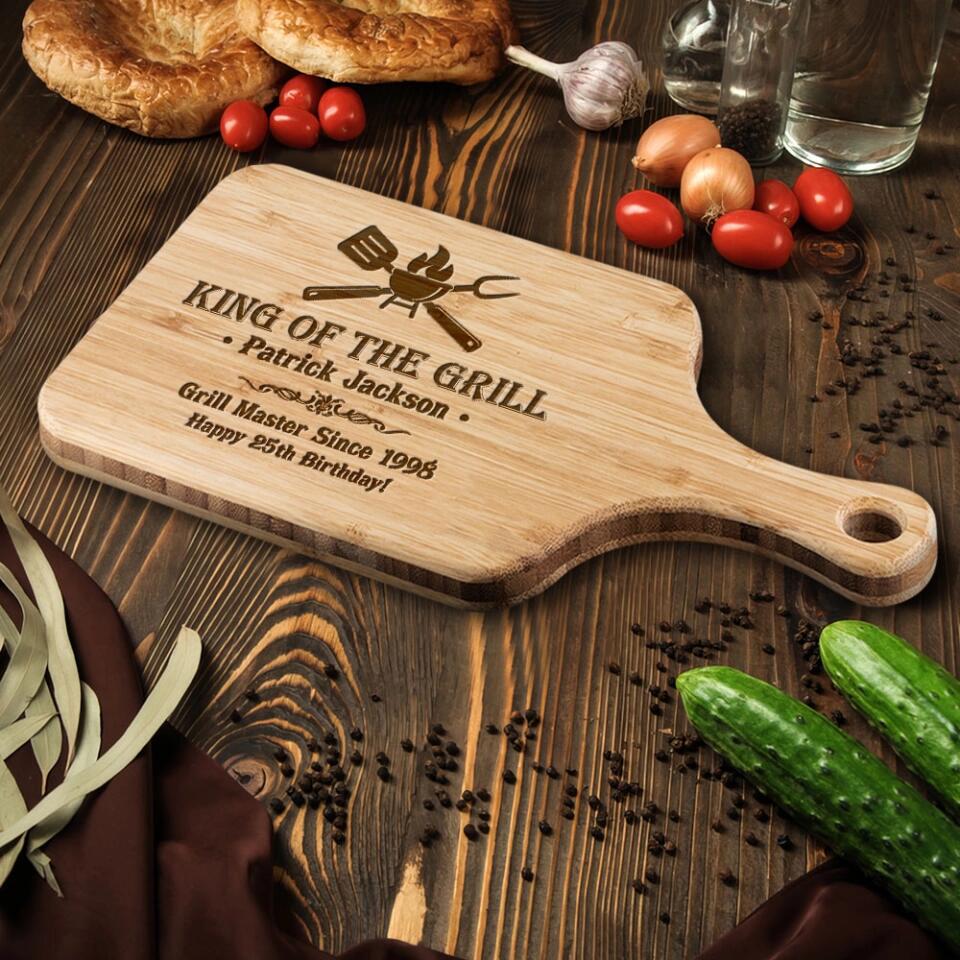King of the Grill, Personalized Grill Master Since, Custom Name & Years, Wood Cutting Board, Gift for Grill Lover