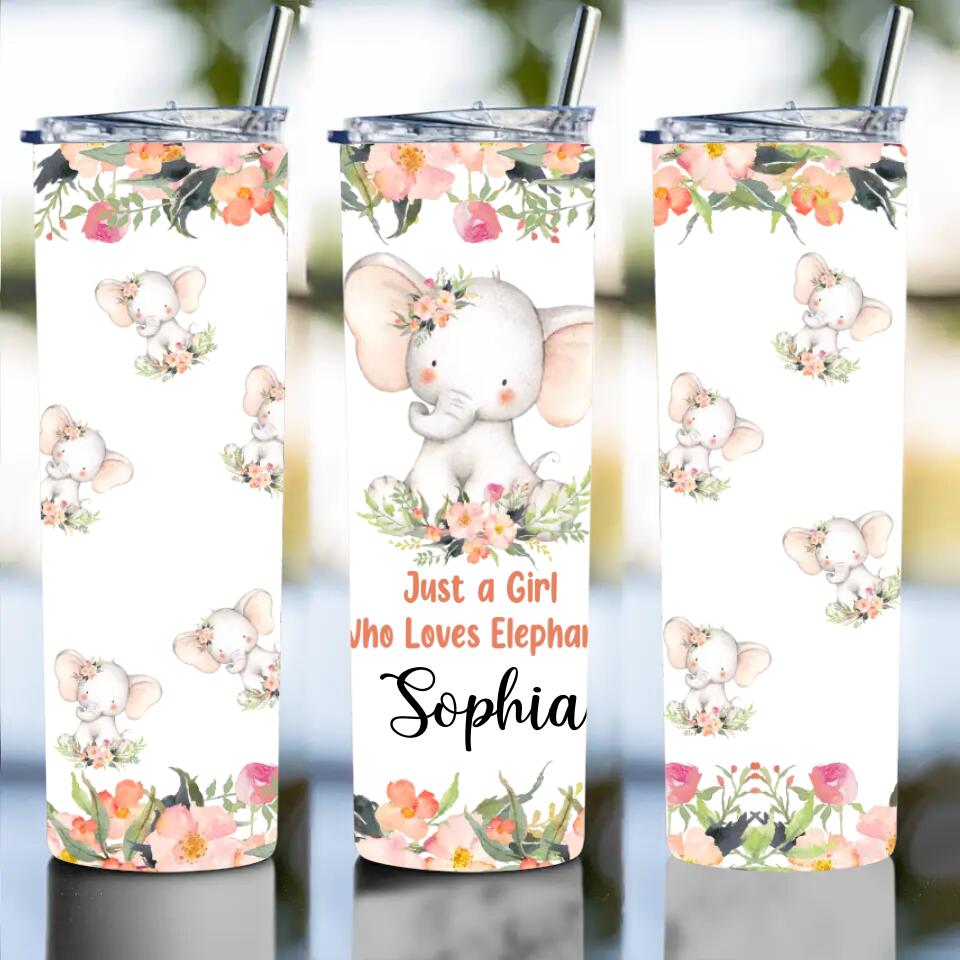 Just A Girl Who Loves Elephants Personalized Skinny Tumbler