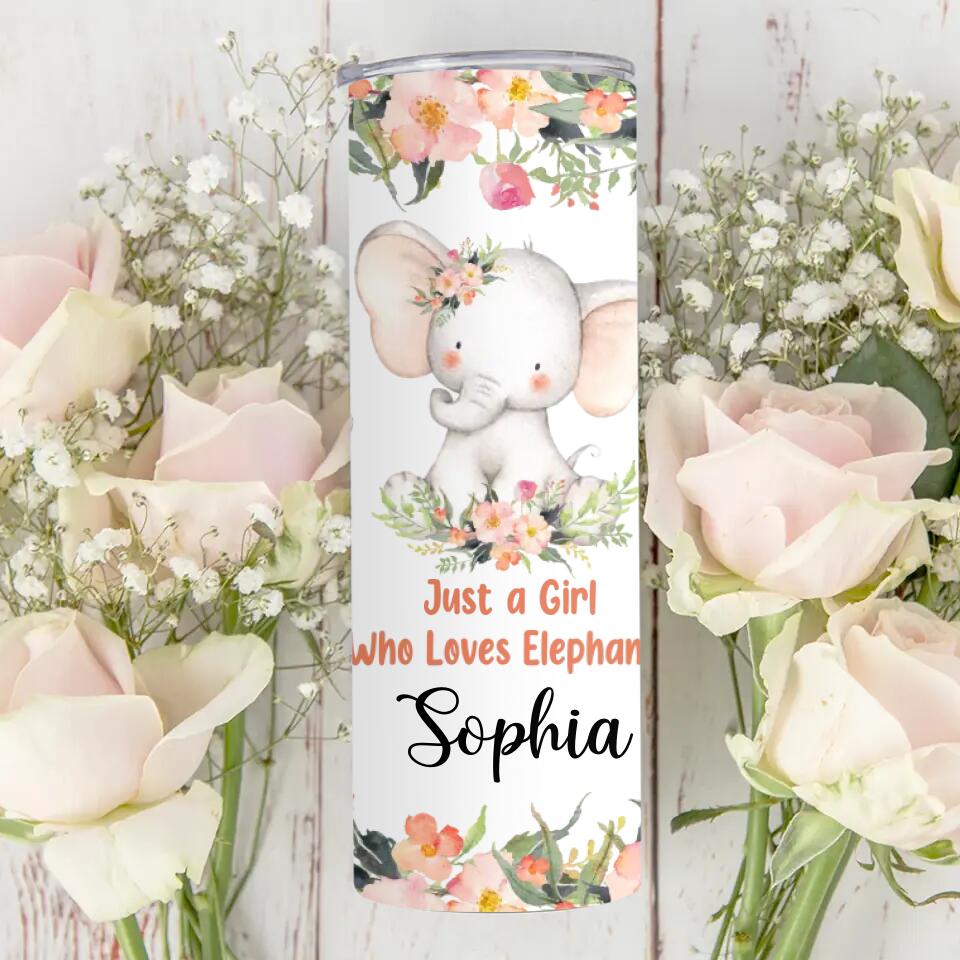 Just A Girl Who Loves Elephants Personalized Skinny Tumbler