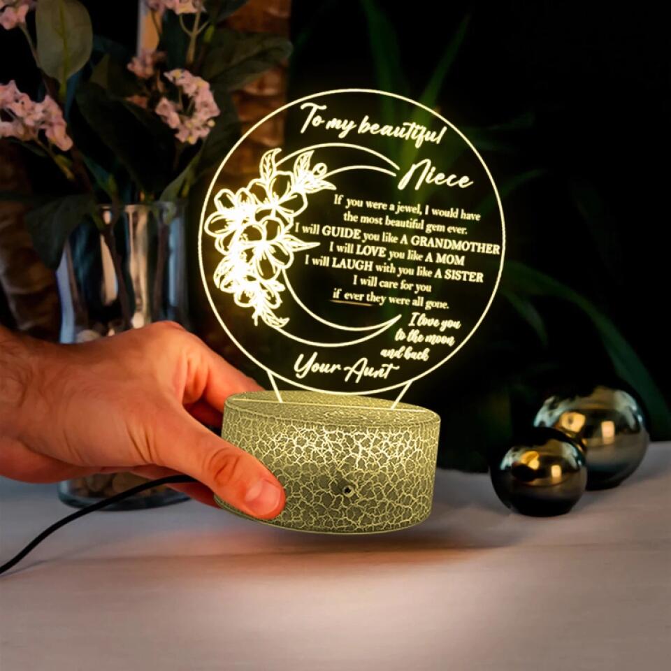 To My Beautiful Niece I Love You To The Moon and Back - Personalized 3D Night Light Lamp