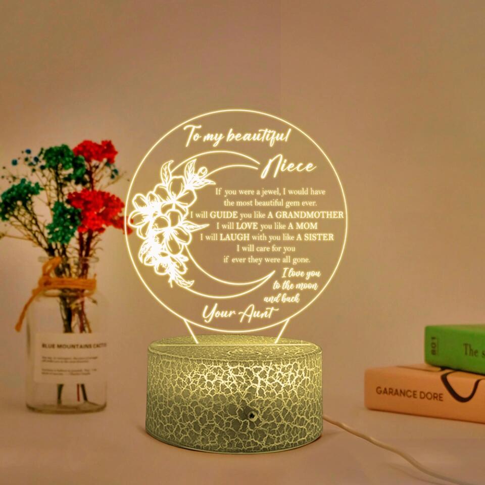 To My Beautiful Niece I Love You To The Moon and Back - Personalized 3D Night Light Lamp