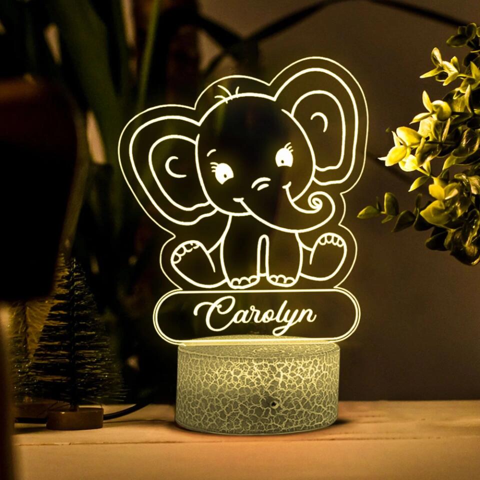 Sweet Dreams Elephants Lamp, Personalized 3D Led Light, Cute Gift For Kid, Nursery Room Decor