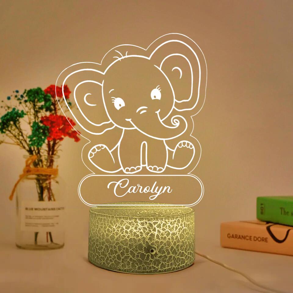 Sweet Dreams Elephants Lamp, Personalized 3D Led Light, Cute Gift For Kid, Nursery Room Decor