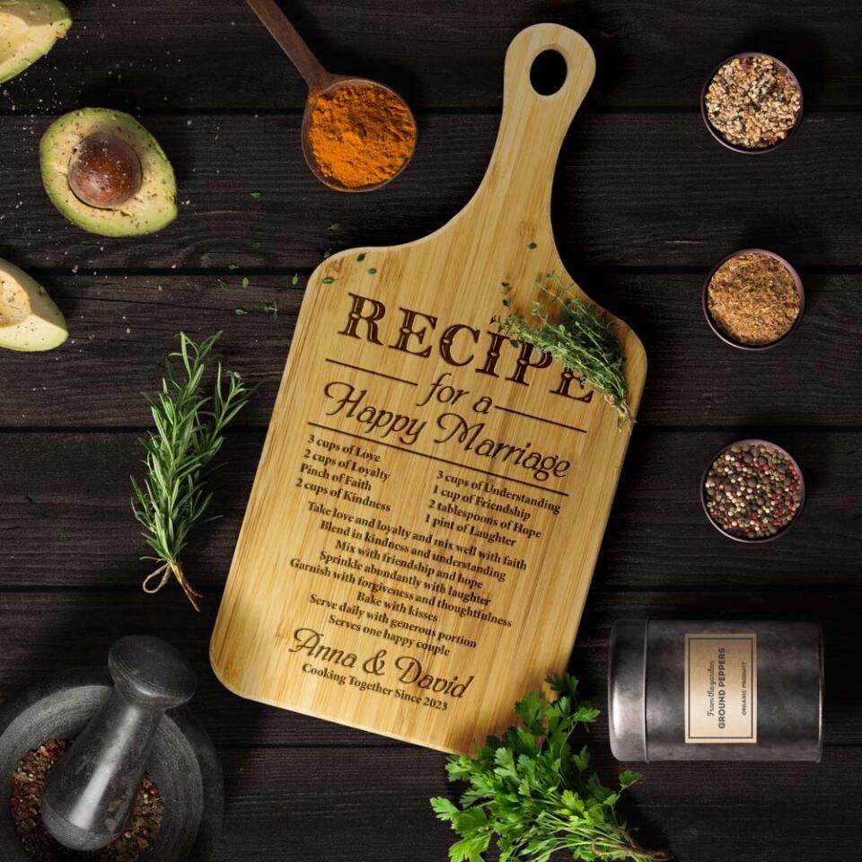 Recipe for a Happy Marriage - Personalized Cutting Board