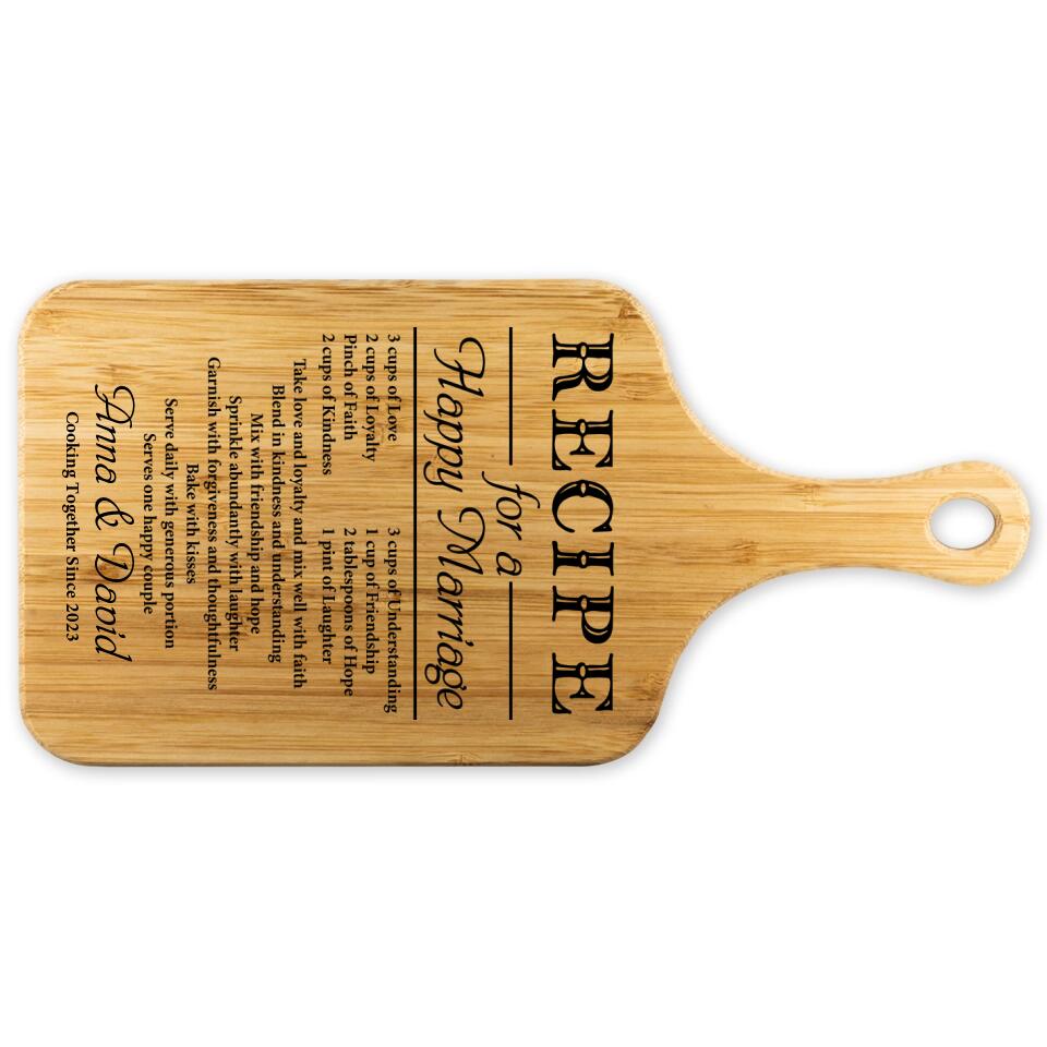 Recipe for a Happy Marriage - Personalized Cutting Board