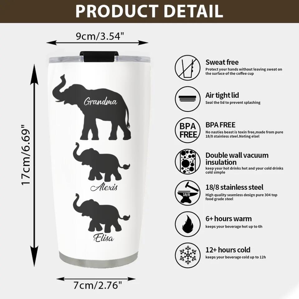 Elephant Mama And Elephant KidsPersonalized Tumbler