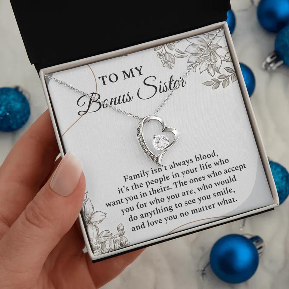 To My Bonus Sister Family Isn't The Blood Personalized Necklace