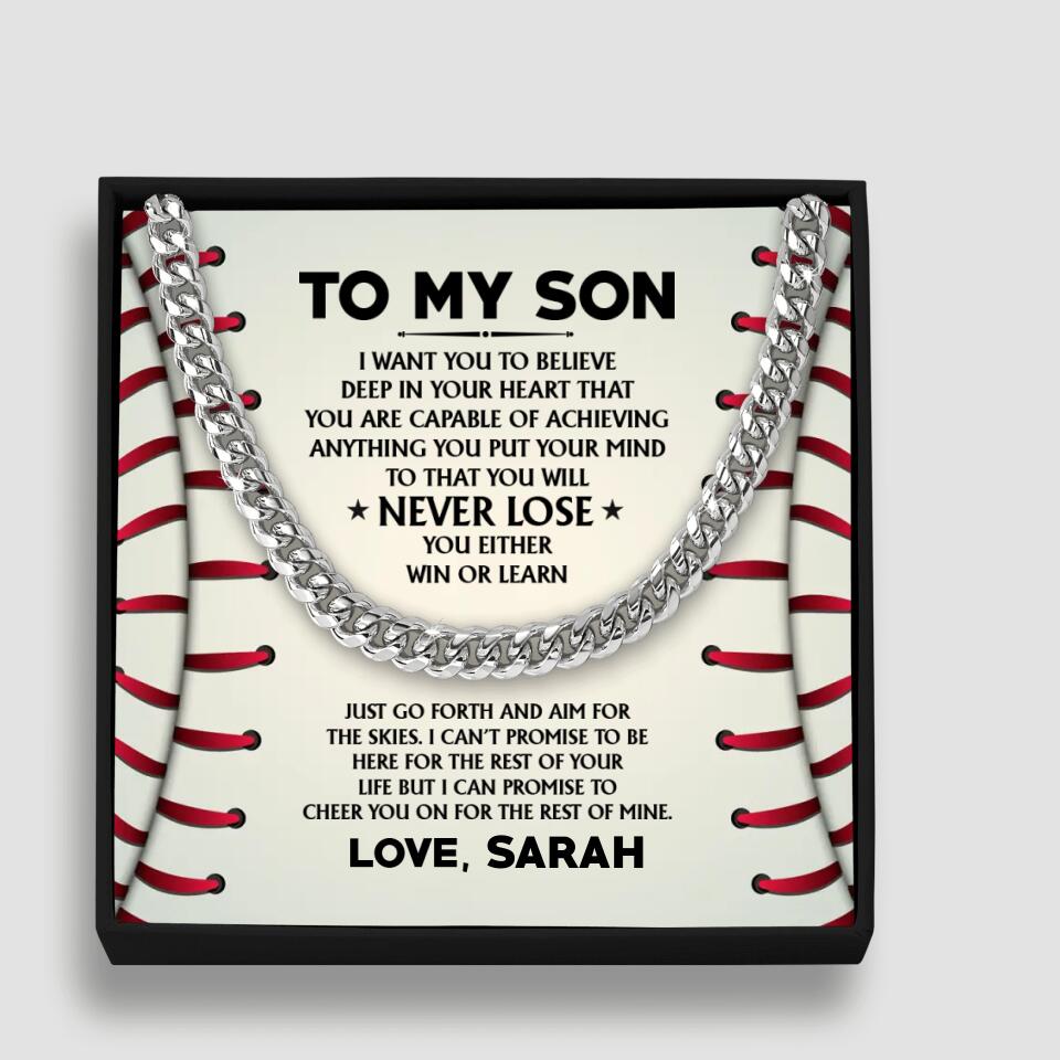Love Message For Son Baseball Cuban Link Chain Birthday Gift For Son