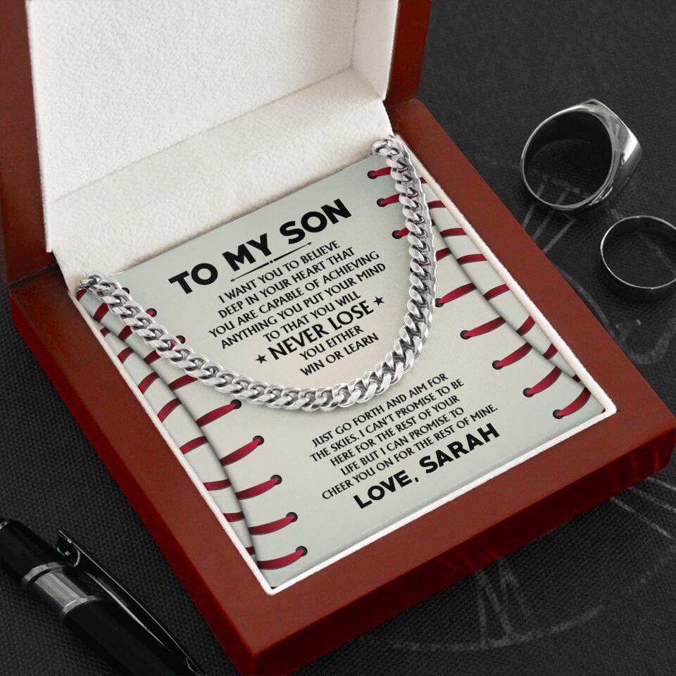 Love Message For Son Baseball Cuban Link Chain Birthday Gift For Son