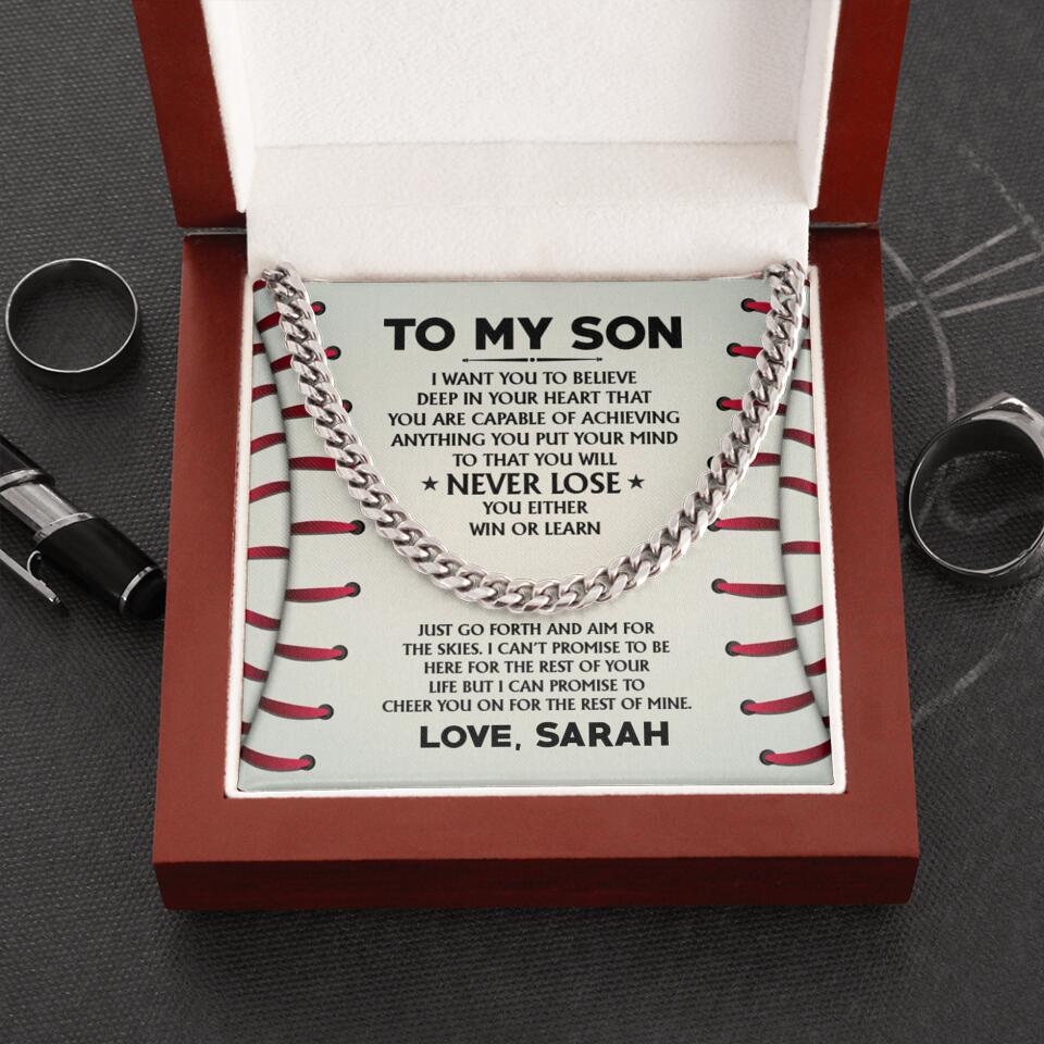 Love Message For Son Baseball Cuban Link Chain Birthday Gift For Son