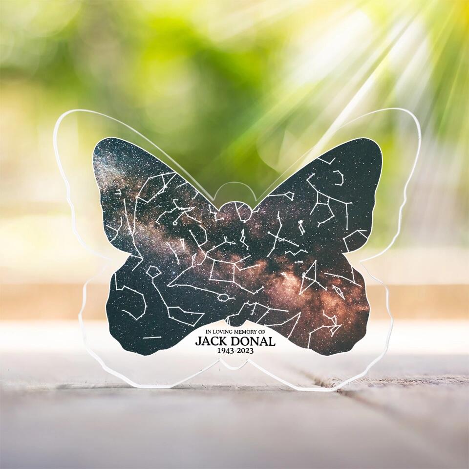 In Loving Memory Butterfly Shaped Custom Star Map Plaque Memorial Gift