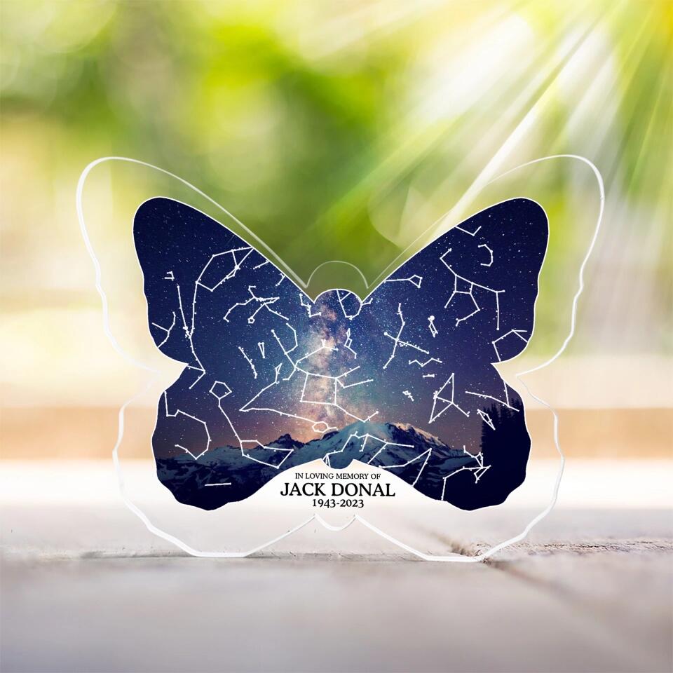 In Loving Memory Butterfly Shaped Custom Star Map Plaque Memorial Gift
